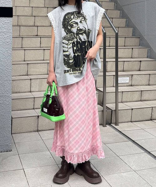 CIAOPANIC（チャオパニック）の「バイヤスチェックシアーIライン裾フリルスカート（スカート・レディース・ピンク/グリーン/アイボリー・ONE SIZE）」の15枚目の写真