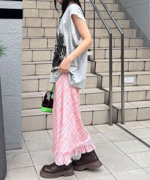 CIAOPANIC（チャオパニック）の「バイヤスチェックシアーIライン裾フリルスカート（スカート・レディース・ピンク/グリーン/アイボリー・ONE SIZE）」の8枚目の写真