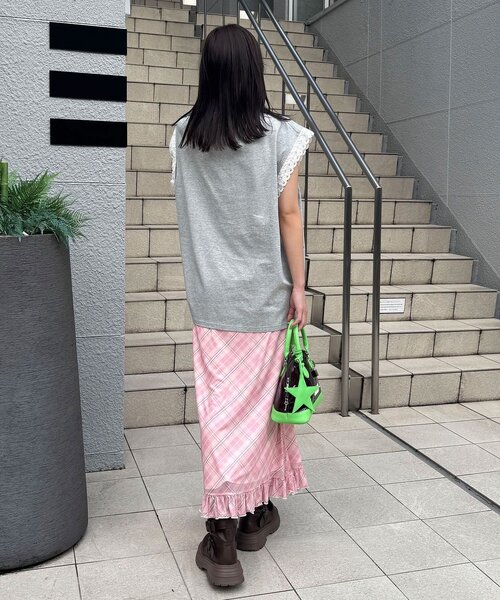 CIAOPANIC（チャオパニック）の「バイヤスチェックシアーIライン裾フリルスカート（スカート・レディース・ピンク/グリーン/アイボリー・ONE SIZE）」の9枚目の写真