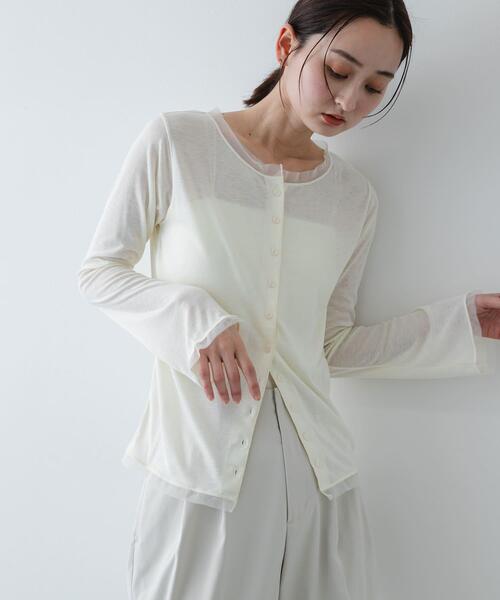 SENSE OF PLACE by URBAN RESEARCH（センスオブプレイスバイアーバンリサーチ）の「チュールシアーレイヤードカットカーディガン（カーディガン/ボレロ・レディース・チャコールグレー/ライトブルー/アイボリー・ONE）」の2枚目の写真