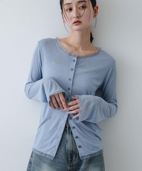 SENSE OF PLACE by URBAN RESEARCH（センスオブプレイスバイアーバンリサーチ）の「チュールシアーレイヤードカットカーディガン（カーディガン/ボレロ・レディース・チャコールグレー/ライトブルー/アイボリー・ONE）」の3枚目の写真