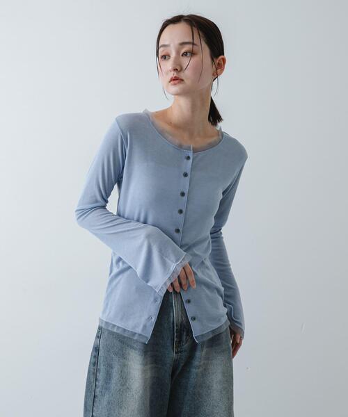 SENSE OF PLACE by URBAN RESEARCH（センスオブプレイスバイアーバンリサーチ）の「チュールシアーレイヤードカットカーディガン（カーディガン/ボレロ・レディース・チャコールグレー/ライトブルー/アイボリー・ONE）」の12枚目の写真