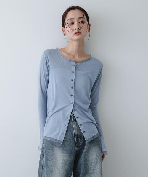 SENSE OF PLACE by URBAN RESEARCH（センスオブプレイスバイアーバンリサーチ）の「チュールシアーレイヤードカットカーディガン（カーディガン/ボレロ・レディース・チャコールグレー/ライトブルー/アイボリー・ONE）」の13枚目の写真