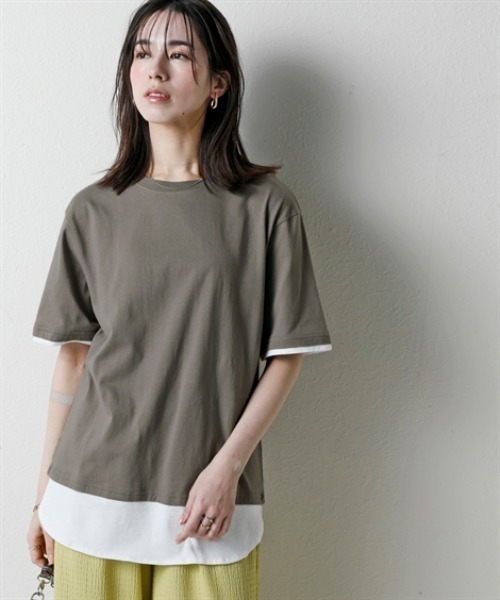 nissen(ニッセン)の「綿100%汗染みしにくい5分袖重ね着風チュニック<大きいサイズ有>(その他トップス・レディース・カーキ/ブラック/グレー系/ネイビー・3L/LL/L/M/S)」の2枚目の写真