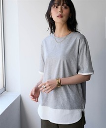 綿100%汗染みしにくい5分袖重ね着風チュニック<大きいサイズ有>