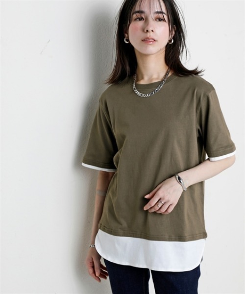 nissen(ニッセン)の「綿100%汗染みしにくい5分袖重ね着風チュニック<大きいサイズ有>(その他トップス・レディース・カーキ/ブラック/グレー系/ネイビー・3L/LL/L/M/S)」の3枚目の写真