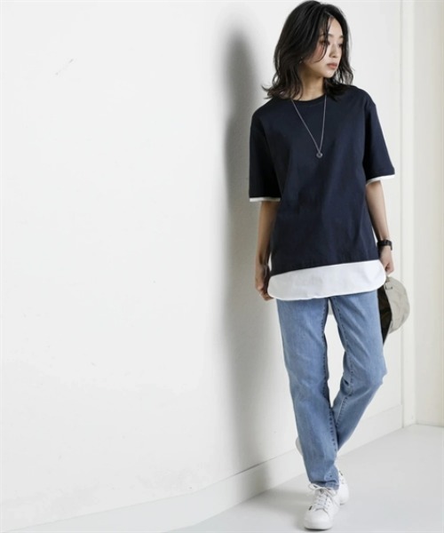 nissen(ニッセン)の「綿100%汗染みしにくい5分袖重ね着風チュニック<大きいサイズ有>(その他トップス・レディース・カーキ/ブラック/グレー系/ネイビー・3L/LL/L/M/S)」の14枚目の写真