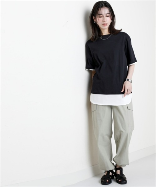 nissen(ニッセン)の「綿100%汗染みしにくい5分袖重ね着風チュニック<大きいサイズ有>(その他トップス・レディース・カーキ/ブラック/グレー系/ネイビー・3L/LL/L/M/S)」の9枚目の写真