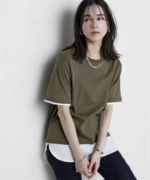 nissen(ニッセン)の「綿100%汗染みしにくい5分袖重ね着風チュニック<大きいサイズ有>(その他トップス・レディース・カーキ/ブラック/グレー系/ネイビー・3L/LL/L/M/S)」の5枚目の写真