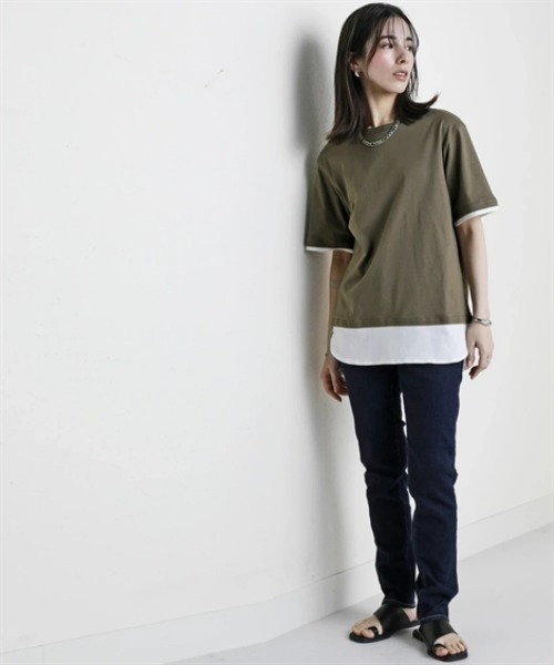 nissen(ニッセン)の「綿100%汗染みしにくい5分袖重ね着風チュニック<大きいサイズ有>(その他トップス・レディース・カーキ/ブラック/グレー系/ネイビー・3L/LL/L/M/S)」の6枚目の写真