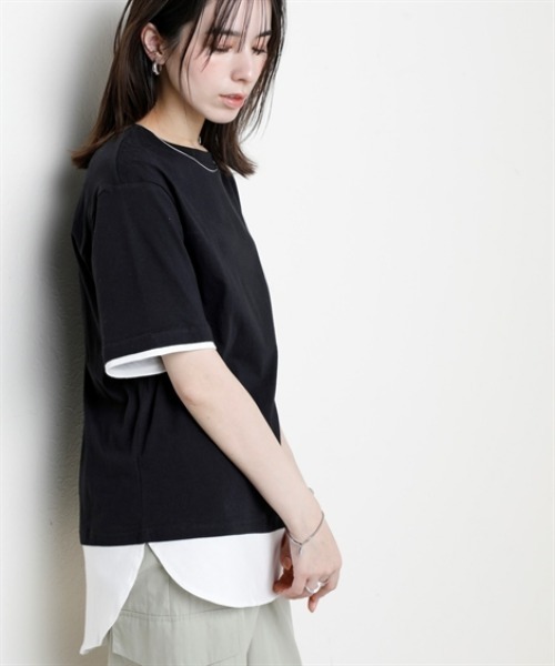 nissen(ニッセン)の「綿100%汗染みしにくい5分袖重ね着風チュニック<大きいサイズ有>(その他トップス・レディース・カーキ/ブラック/グレー系/ネイビー・3L/LL/L/M/S)」の7枚目の写真