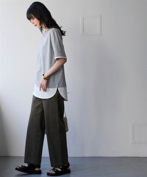 nissen(ニッセン)の「綿100%汗染みしにくい5分袖重ね着風チュニック<大きいサイズ有>(その他トップス・レディース・カーキ/ブラック/グレー系/ネイビー・3L/LL/L/M/S)」の19枚目の写真