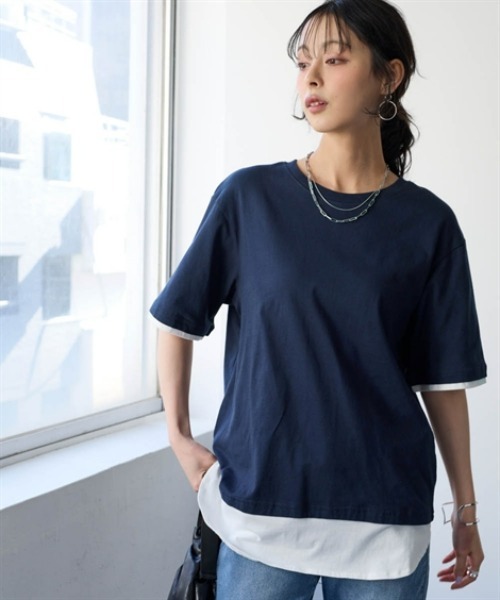 nissen(ニッセン)の「綿100%汗染みしにくい5分袖重ね着風チュニック<大きいサイズ有>(その他トップス・レディース・カーキ/ブラック/グレー系/ネイビー・3L/LL/L/M/S)」の15枚目の写真