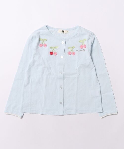 KP（ケーピー）の「JQ天竺 カーディガン【接触冷感】（カーディガン/ボレロ・キッズ・サックスブルー/オフホワイト・90cm/100cm/110cm/120cm/130cm）」の2枚目の写真