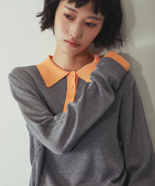 ANOTHER S(アナザーエス)の「麻タッチニットポロプルオーバー(Tシャツ/カットソー・レディース・グレー/ピンク/アイボリー/ブラック・FREE)」の1枚目の写真