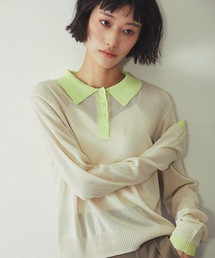 麻タッチニットポロプルオーバー