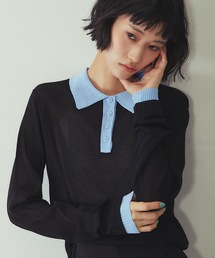 麻タッチニットポロプルオーバー