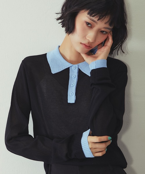 ANOTHER S(アナザーエス)の「麻タッチニットポロプルオーバー(Tシャツ/カットソー・レディース・グレー/ピンク/アイボリー/ブラック・FREE)」の3枚目の写真