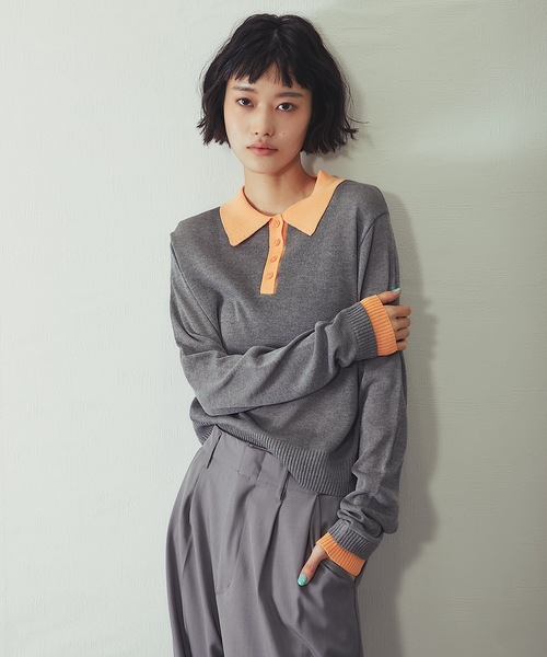ANOTHER S(アナザーエス)の「麻タッチニットポロプルオーバー(Tシャツ/カットソー・レディース・グレー/ピンク/アイボリー/ブラック・FREE)」の18枚目の写真