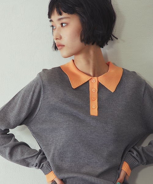 ANOTHER S(アナザーエス)の「麻タッチニットポロプルオーバー(Tシャツ/カットソー・レディース・グレー/ピンク/アイボリー/ブラック・FREE)」の7枚目の写真