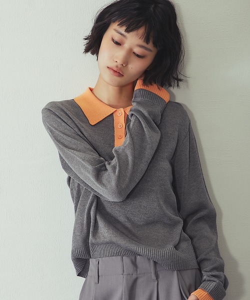 ANOTHER S(アナザーエス)の「麻タッチニットポロプルオーバー(Tシャツ/カットソー・レディース・グレー/ピンク/アイボリー/ブラック・FREE)」の13枚目の写真