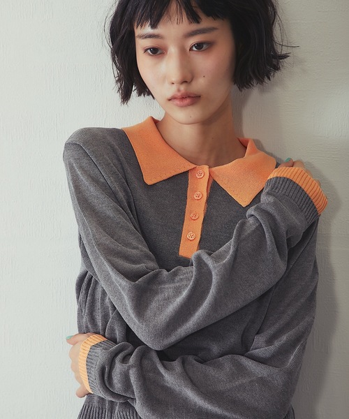 ANOTHER S(アナザーエス)の「麻タッチニットポロプルオーバー(Tシャツ/カットソー・レディース・グレー/ピンク/アイボリー/ブラック・FREE)」の12枚目の写真