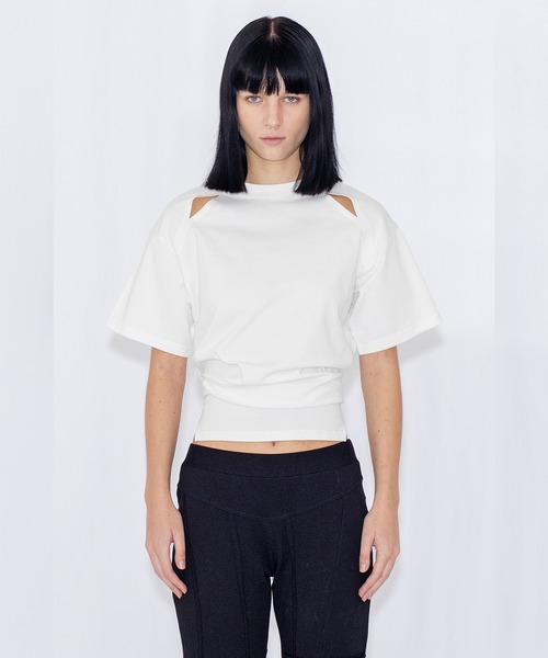 VIAVANDA(ヴィアヴァンダ)の「DEFORMATION TEE(Tシャツ/カットソー・レディース・ホワイト/ブラック・FREE)」の1枚目の写真