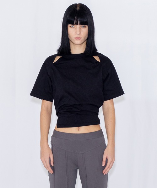 VIAVANDA(ヴィアヴァンダ)の「DEFORMATION TEE(Tシャツ/カットソー・レディース・ホワイト/ブラック・FREE)」の2枚目の写真
