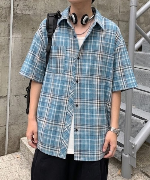 セール】【26年春夏新作】ポケット付き半袖チェックシャツ（シャツ