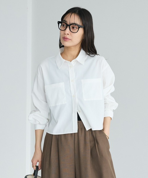 CRAFT STANDARD BOUTIQUE(クラフトスタンダードブティック)の「遮熱 クロップドレングスシャツ(シャツ/ブラウス・レディース・ベージュ/サックスブルー/ブラック/ホワイト・FREE)」の9枚目の写真