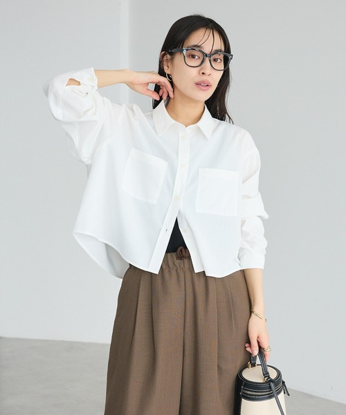 CRAFT STANDARD BOUTIQUE(クラフトスタンダードブティック)の「遮熱 クロップドレングスシャツ(シャツ/ブラウス・レディース・ベージュ/サックスブルー/ブラック/ホワイト・FREE)」の10枚目の写真