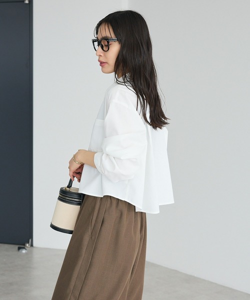 CRAFT STANDARD BOUTIQUE(クラフトスタンダードブティック)の「遮熱 クロップドレングスシャツ(シャツ/ブラウス・レディース・ベージュ/サックスブルー/ブラック/ホワイト・FREE)」の11枚目の写真