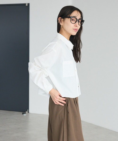 CRAFT STANDARD BOUTIQUE(クラフトスタンダードブティック)の「遮熱 クロップドレングスシャツ(シャツ/ブラウス・レディース・ベージュ/サックスブルー/ブラック/ホワイト・FREE)」の13枚目の写真