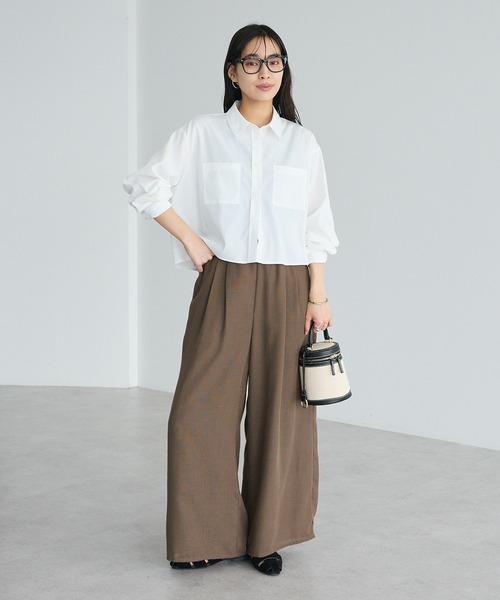 CRAFT STANDARD BOUTIQUE(クラフトスタンダードブティック)の「遮熱 クロップドレングスシャツ(シャツ/ブラウス・レディース・ベージュ/サックスブルー/ブラック/ホワイト・FREE)」の14枚目の写真