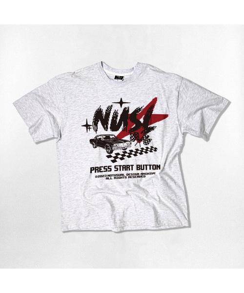 NOTUSUAL(ノットユージュアル)の「ピクセルスタート オーバーサイズ 半袖Tシャツ 4カラー(Tシャツ/カットソー・レディース・ホワイト×グレー/ブラック/ネイビー/ホワイト・SMALL/MEDIUM/LARGE/X-LARGE)」の3枚目の写真