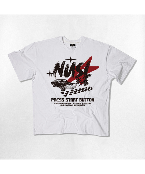 NOTUSUAL(ノットユージュアル)の「ピクセルスタート オーバーサイズ 半袖Tシャツ 4カラー(Tシャツ/カットソー・レディース・ホワイト×グレー/ブラック/ネイビー/ホワイト・SMALL/MEDIUM/LARGE/X-LARGE)」の2枚目の写真