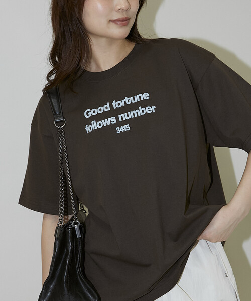 PUBLUX(パブリュクス)の「PUBLUX/パブリュクス フロッキー ロゴ Tシャツ 限定展開(Tシャツ/カットソー・レディース・ブラウン/ライトグレー/ブラック/ネイビー・フリ-)」の4枚目の写真