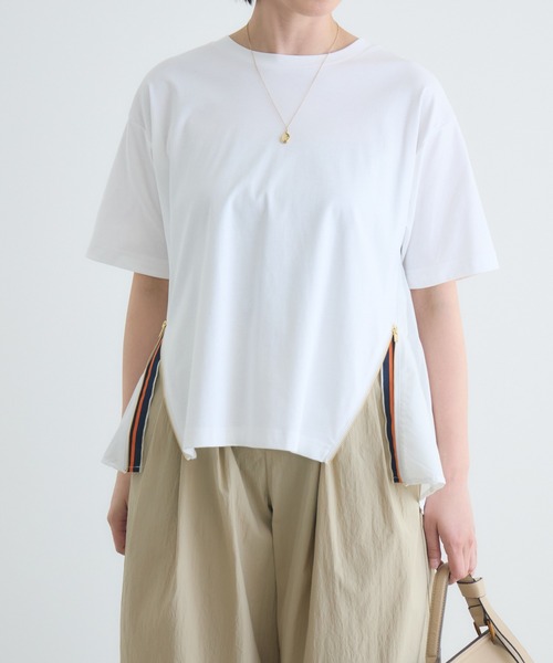 Paradise Picnic(パラダイスピクニック)の「バックプリーツサイドファスナーTシャツ(Tシャツ/カットソー・レディース・ブラック/ホワイト/チャコールグレー・FREE)」の6枚目の写真