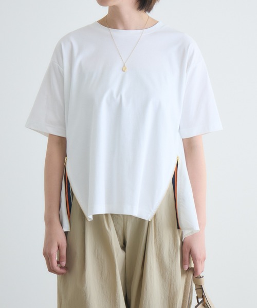 Paradise Picnic(パラダイスピクニック)の「バックプリーツサイドファスナーTシャツ(Tシャツ/カットソー・レディース・ブラック/ホワイト/チャコールグレー・FREE)」の7枚目の写真