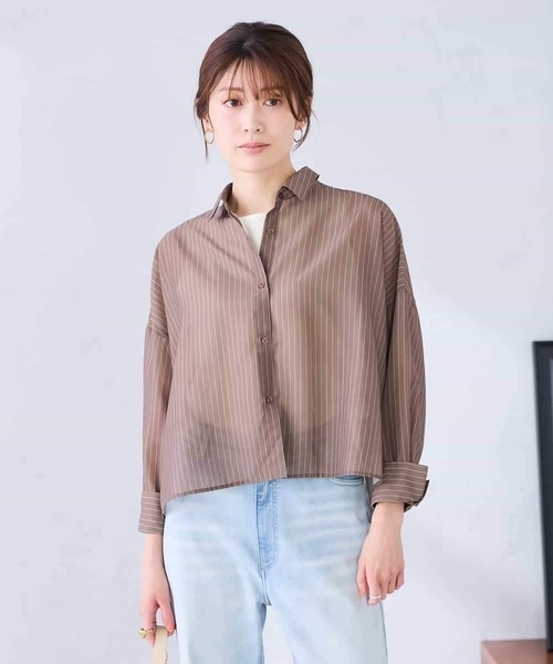 a.v.v(アーヴェヴェ)の「【洗える/接触冷感】クロップド丈セミシアーシャツ(シャツ/ブラウス・レディース・ブラウン/クリーム/ネイビー/アイボリー・38/40)」の7枚目の写真