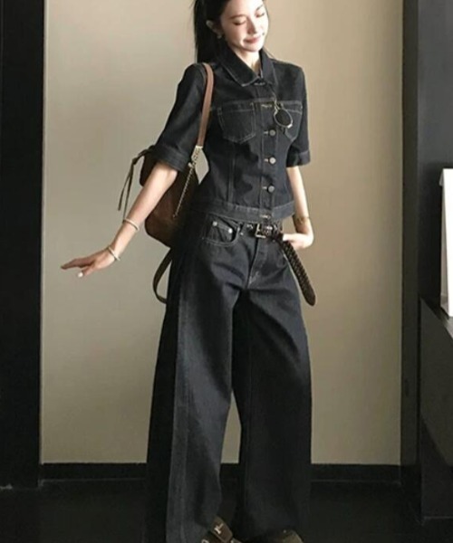 semplice(センプリチェ)の「デニム セットアップ(セットアップ・レディース・ブラック・M/L/XL/S)」の3枚目の写真