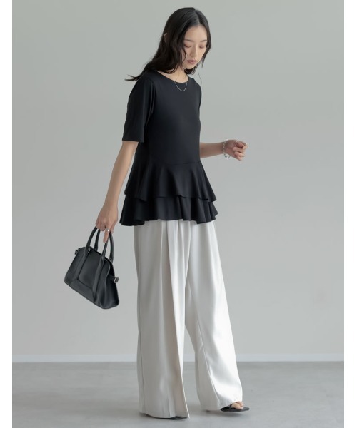 Re:EDIT（リエディ）の「[2026 SUMMER COLLECTION][接触冷感]アシンメトリーペプラム半袖トップス（Tシャツ/カットソー・レディース・ブラック/アイボリー/モカ・MEDIUM/LARGE）」の6枚目の写真
