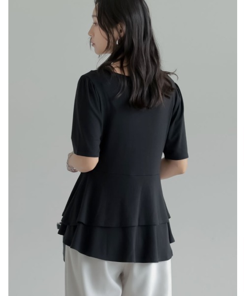 Re:EDIT（リエディ）の「[2026 SUMMER COLLECTION][接触冷感]アシンメトリーペプラム半袖トップス（Tシャツ/カットソー・レディース・ブラック/アイボリー/モカ・MEDIUM/LARGE）」の7枚目の写真
