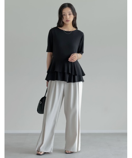 Re:EDIT（リエディ）の「[2026 SUMMER COLLECTION][接触冷感]アシンメトリーペプラム半袖トップス（Tシャツ/カットソー・レディース・ブラック/アイボリー/モカ・MEDIUM/LARGE）」の5枚目の写真