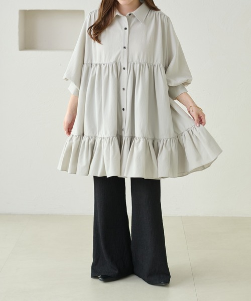 apres jour clair（アプレジュールクレア）の「【apres jour clair】ショートスリーブティアードチュニックシャツ（シャツ/ブラウス・レディース・ミント/チャコールグレー/オフホワイト・フリー/X-LARGE）」の3枚目の写真
