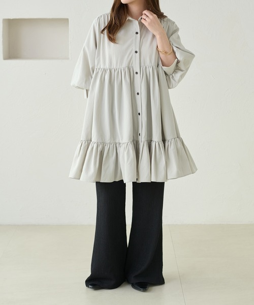 apres jour clair（アプレジュールクレア）の「【apres jour clair】ショートスリーブティアードチュニックシャツ（シャツ/ブラウス・レディース・ミント/チャコールグレー/オフホワイト・フリー/X-LARGE）」の6枚目の写真