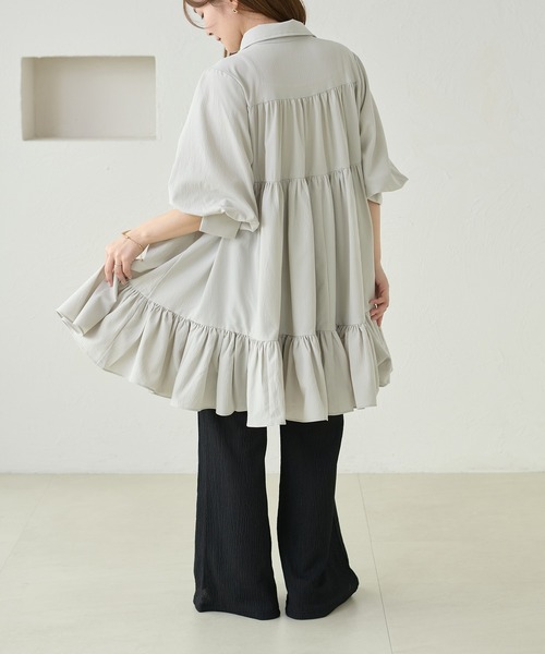 apres jour clair（アプレジュールクレア）の「【apres jour clair】ショートスリーブティアードチュニックシャツ（シャツ/ブラウス・レディース・ミント/チャコールグレー/オフホワイト・フリー/X-LARGE）」の7枚目の写真