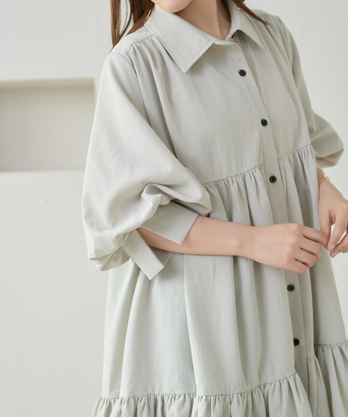 apres jour clair（アプレジュールクレア）の「【apres jour clair】ショートスリーブティアードチュニックシャツ（シャツ/ブラウス・レディース・ミント/チャコールグレー/オフホワイト・フリー/X-LARGE）」の4枚目の写真