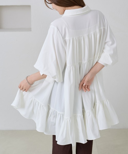 apres jour clair（アプレジュールクレア）の「【apres jour clair】ショートスリーブティアードチュニックシャツ（シャツ/ブラウス・レディース・ミント/チャコールグレー/オフホワイト・フリー/X-LARGE）」の18枚目の写真