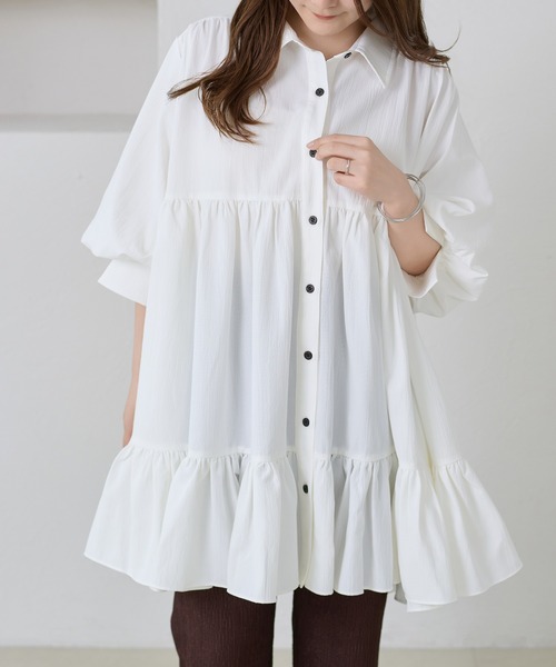 apres jour clair（アプレジュールクレア）の「【apres jour clair】ショートスリーブティアードチュニックシャツ（シャツ/ブラウス・レディース・ミント/チャコールグレー/オフホワイト・フリー/X-LARGE）」の15枚目の写真